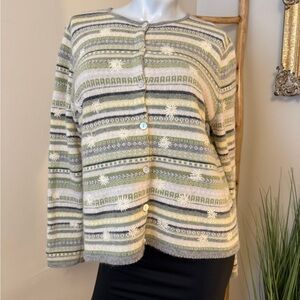 Carroll Reed Wool Blend Button Down Cardigan Long Sleeve Sweater Large Green